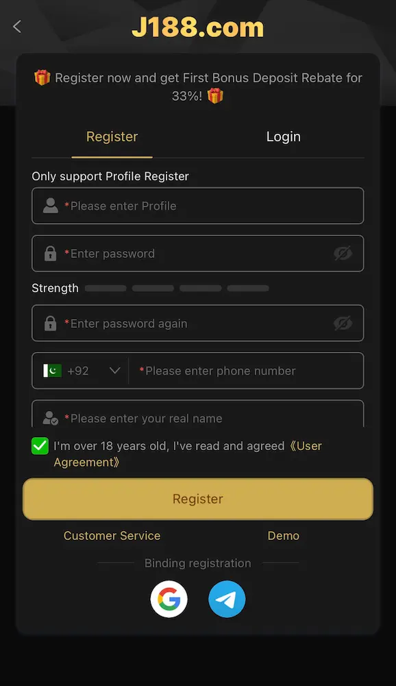 J188 Game APK Register